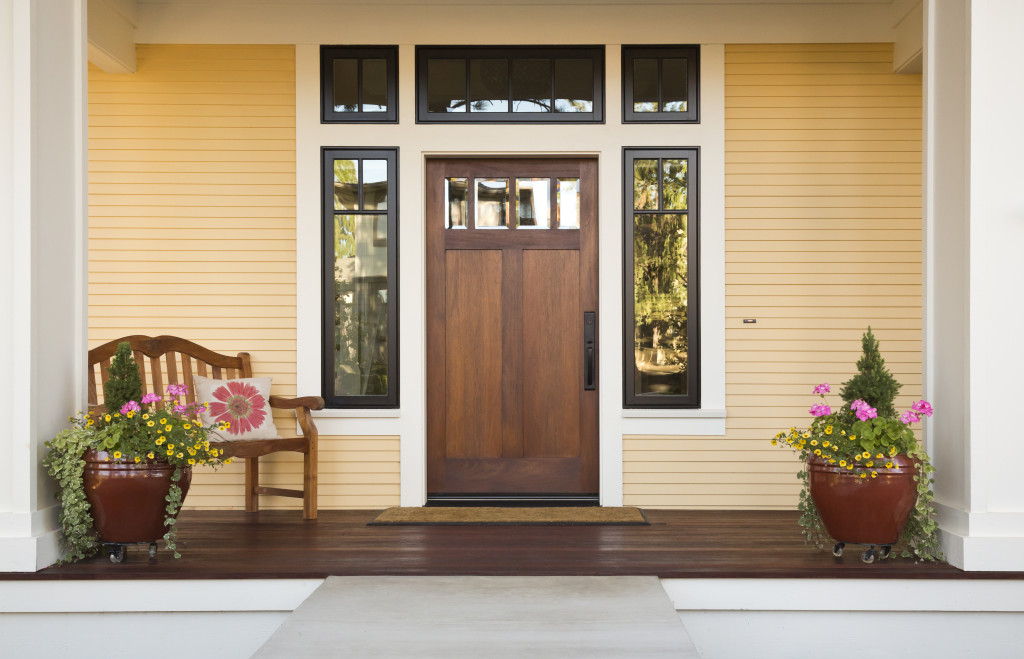 Front view of a wooden front door